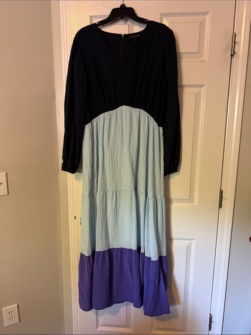 Lane Bryant Black, Light Blue & Purple Long Sleeve Maxi Dress